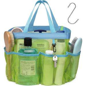 imageFcolor Mesh Shower Caddy Portable with Dividers  Upgrade Deeper 7 Pockets Dorm Room Essentials with S Hook Shower Bag Basket Tote for Guys Girls College Camping Toiletry Bathroom Black1 Pack L Fluorescent Green