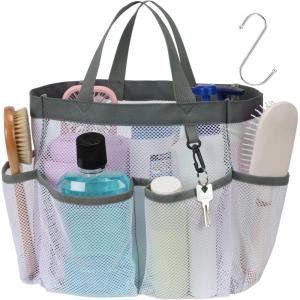 imageFcolor Mesh Shower Caddy Portable with Dividers  Upgrade Deeper 7 Pockets Dorm Room Essentials with S Hook Shower Bag Basket Tote for Guys Girls College Camping Toiletry Bathroom BlackWhite
