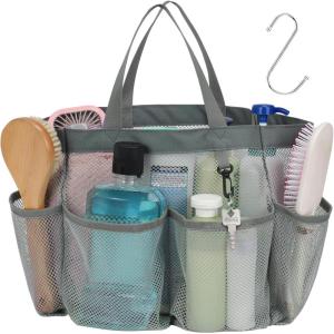 imageFcolor Mesh Shower Caddy Portable with Dividers  Upgrade Deeper 7 Pockets Dorm Room Essentials with S Hook Shower Bag Basket Tote for Guys Girls College Camping Toiletry Bathroom BlackGrey
