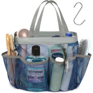 imageFcolor Mesh Shower Caddy Portable with Dividers  Upgrade Deeper 7 Pockets Dorm Room Essentials with S Hook Shower Bag Basket Tote for Guys Girls College Camping Toiletry Bathroom Black1 Pack L Blue