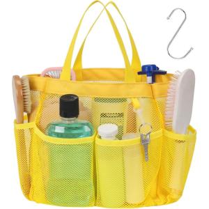 imageFcolor Mesh Shower Caddy Portable with Dividers  Upgrade Deeper 7 Pockets Dorm Room Essentials with S Hook Shower Bag Basket Tote for Guys Girls College Camping Toiletry Bathroom BlackYellow