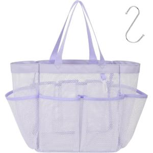 imageFcolor Mesh Shower Caddy Portable with Dividers  Upgrade Deeper 7 Pockets Dorm Room Essentials with S Hook Shower Bag Basket Tote for Guys Girls College Camping Toiletry Bathroom BlackPurple