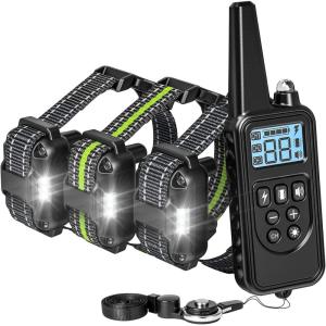 imageFcolor Dog Training Collar Rechargeable Waterproof Dog Shock Collar for Dogs with Remote 2600ft with Beep Vibrating Shock LED Light 4 Modes for Small Medium Large Dogs3Pack Nylon Collar in 2Black1Green