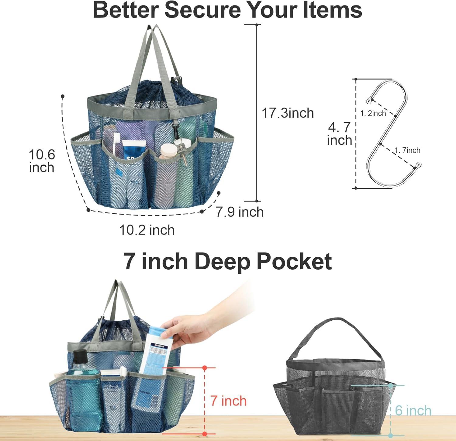 imageFcolor Mesh Shower Caddy Portable with Drawstring  Upgrade Deeper 7 Pockets Dorm Room Essentials for Guys Girls with S Hook Shower Bag Basket Tote for College Camping Bathroom Yellow BeachBlue with Drawstring