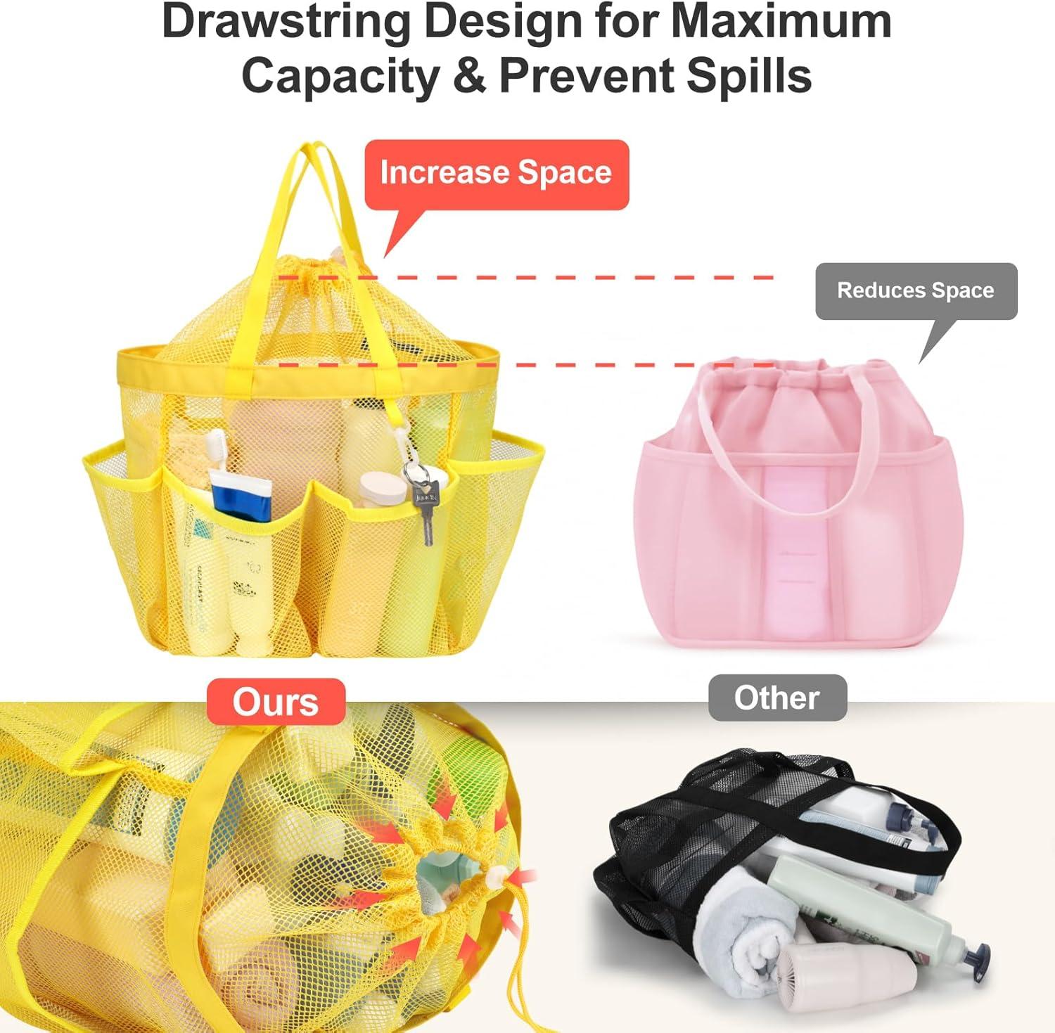 imageFcolor Mesh Shower Caddy Portable with Drawstring  Upgrade Deeper 7 Pockets Dorm Room Essentials for Guys Girls with S Hook Shower Bag Basket Tote for College Camping Bathroom Yellow BeachYellow with Drawstring