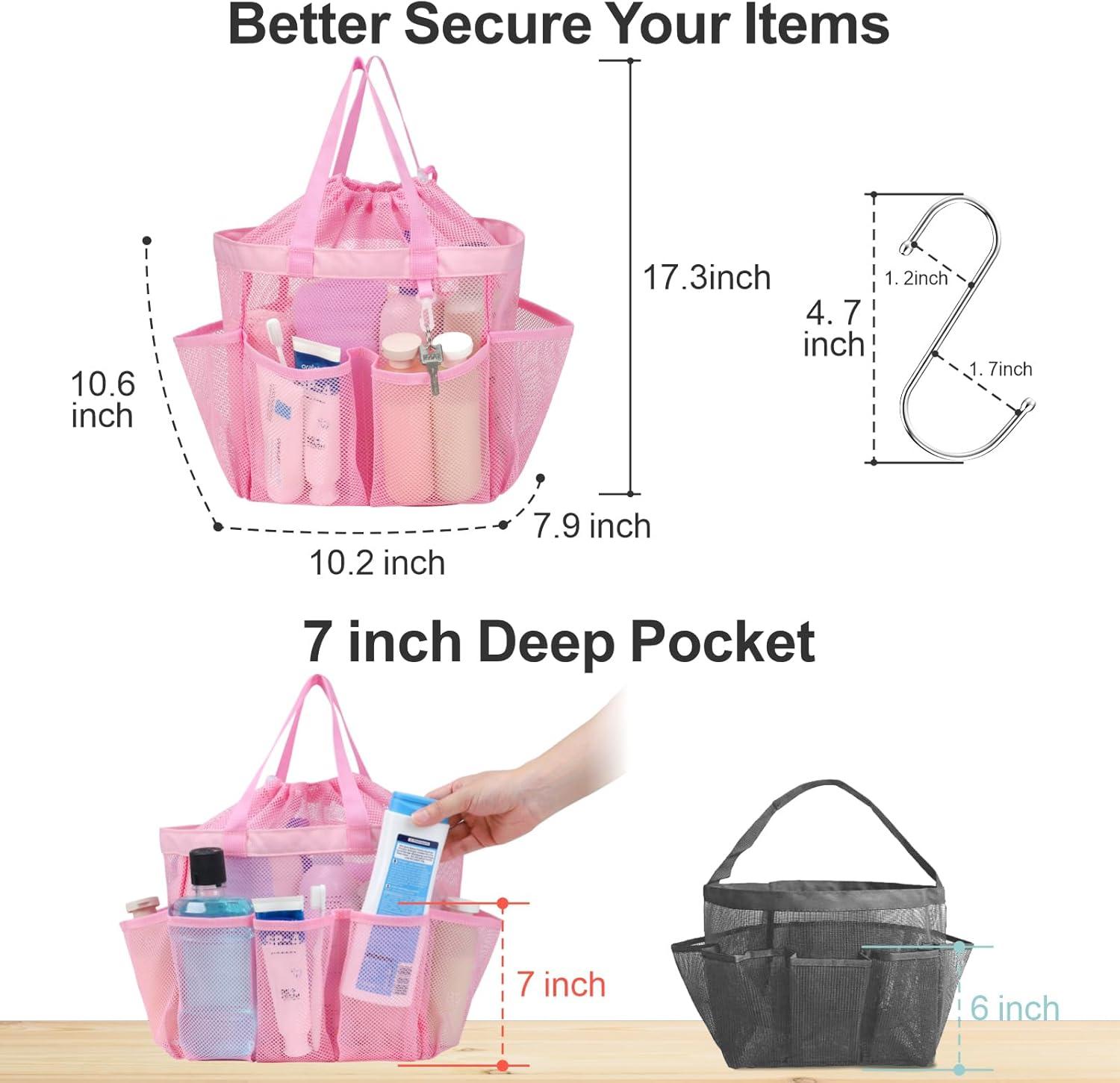 imageFcolor Mesh Shower Caddy Portable with Drawstring  Upgrade Deeper 7 Pockets Dorm Room Essentials for Guys Girls with S Hook Shower Bag Basket Tote for College Camping Bathroom Yellow BeachPink with Drawstring