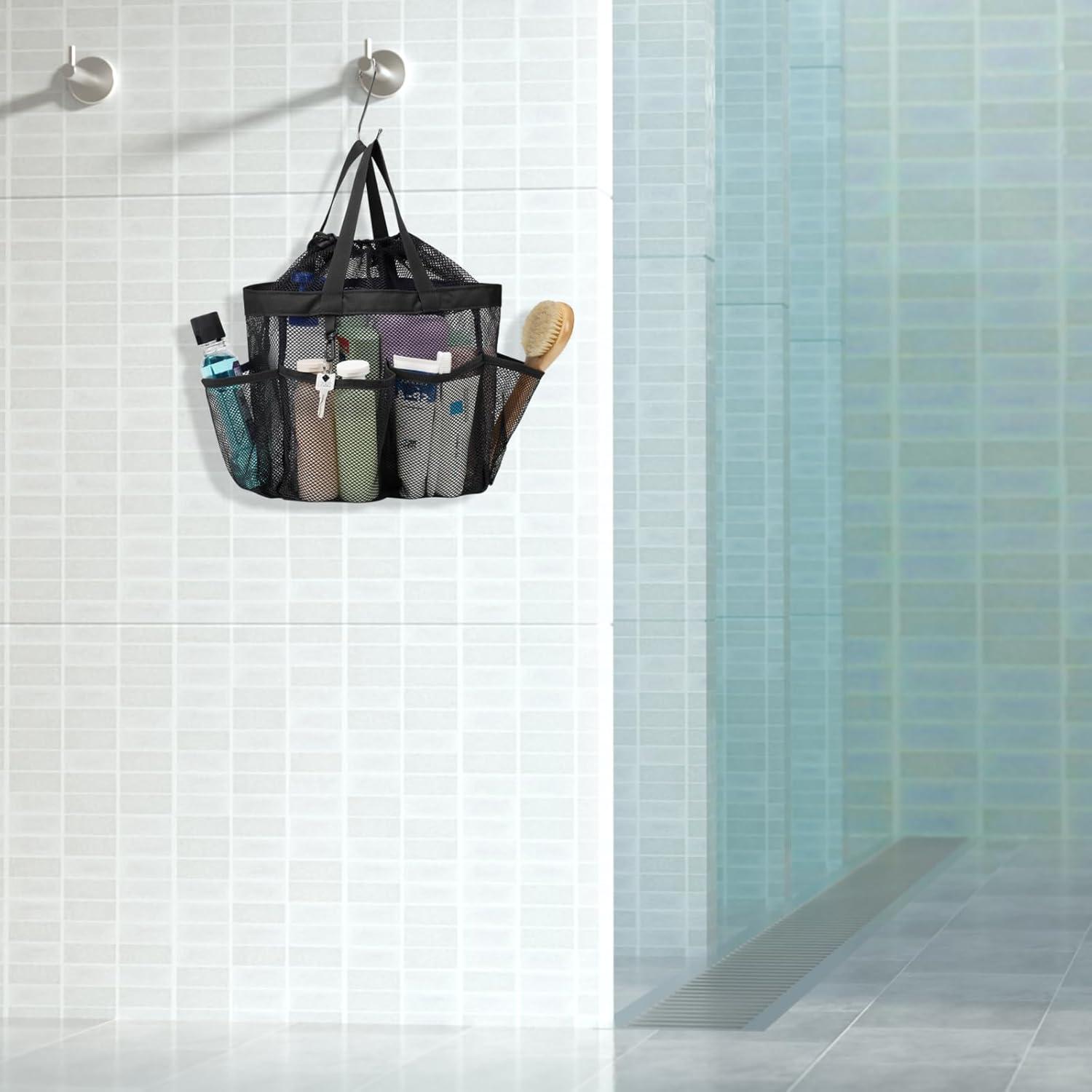 imageFcolor Mesh Shower Caddy Portable with Drawstring  Upgrade Deeper 7 Pockets Dorm Room Essentials for Guys Girls with S Hook Shower Bag Basket Tote for College Camping Bathroom Yellow Beach2 Pack Black  Mint Green with Drawstring