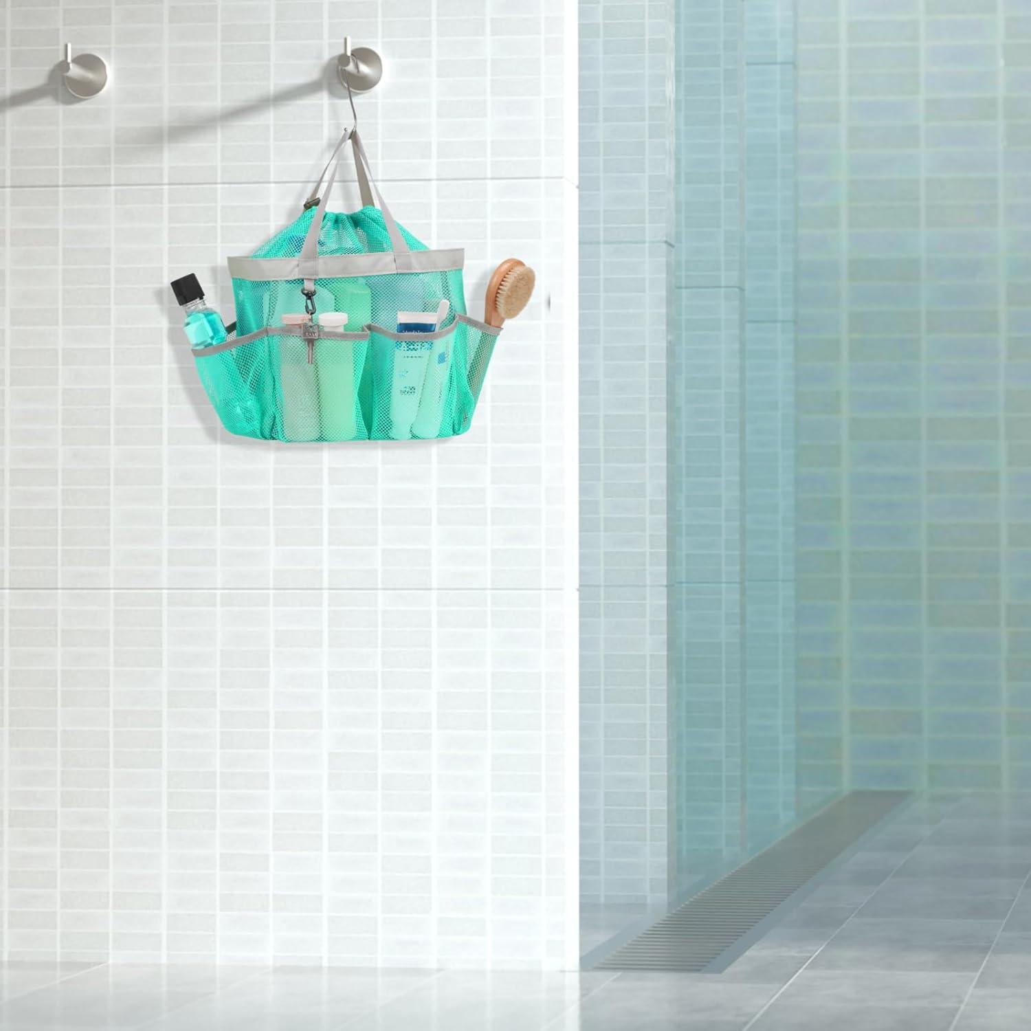 imageFcolor Mesh Shower Caddy Portable with Drawstring  Upgrade Deeper 7 Pockets Dorm Room Essentials for Guys Girls with S Hook Shower Bag Basket Tote for College Camping Bathroom Yellow Beach2 Pack Mint Green with Drawstring