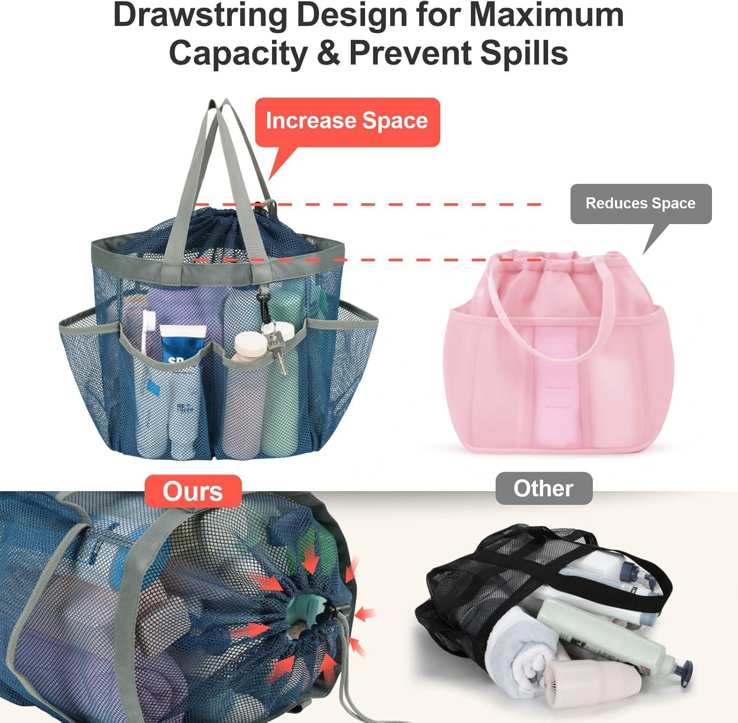 imageFcolor Mesh Shower Caddy Portable with Drawstring  Upgrade Deeper 7 Pockets Dorm Room Essentials for Guys Girls with S Hook Shower Bag Basket Tote for College Camping Bathroom Yellow BeachBlue with Drawstring