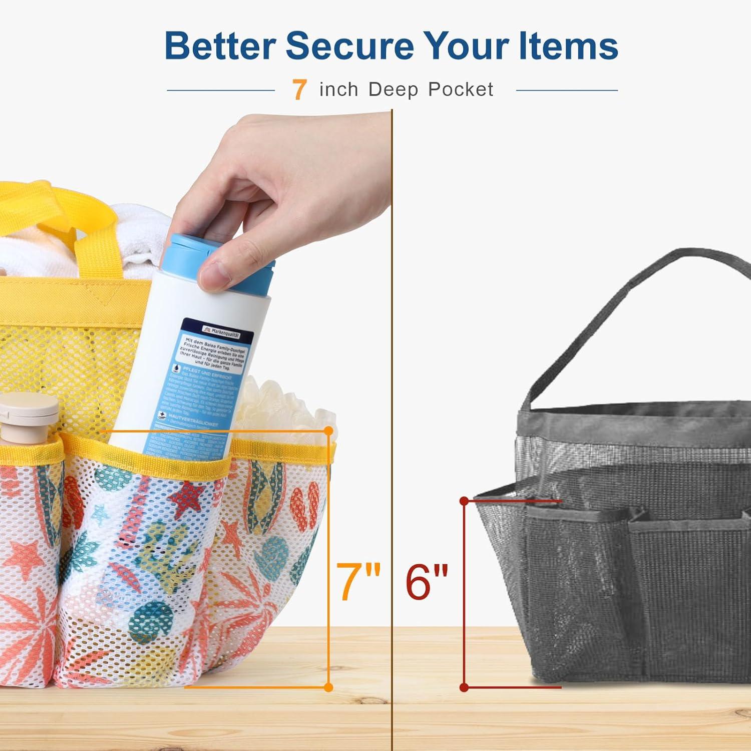 imageFcolor Mesh Shower Caddy Portable with Drawstring  Upgrade Deeper 7 Pockets Dorm Room Essentials for Guys Girls with S Hook Shower Bag Basket Tote for College Camping Bathroom Yellow BeachL  Yellow Beach
