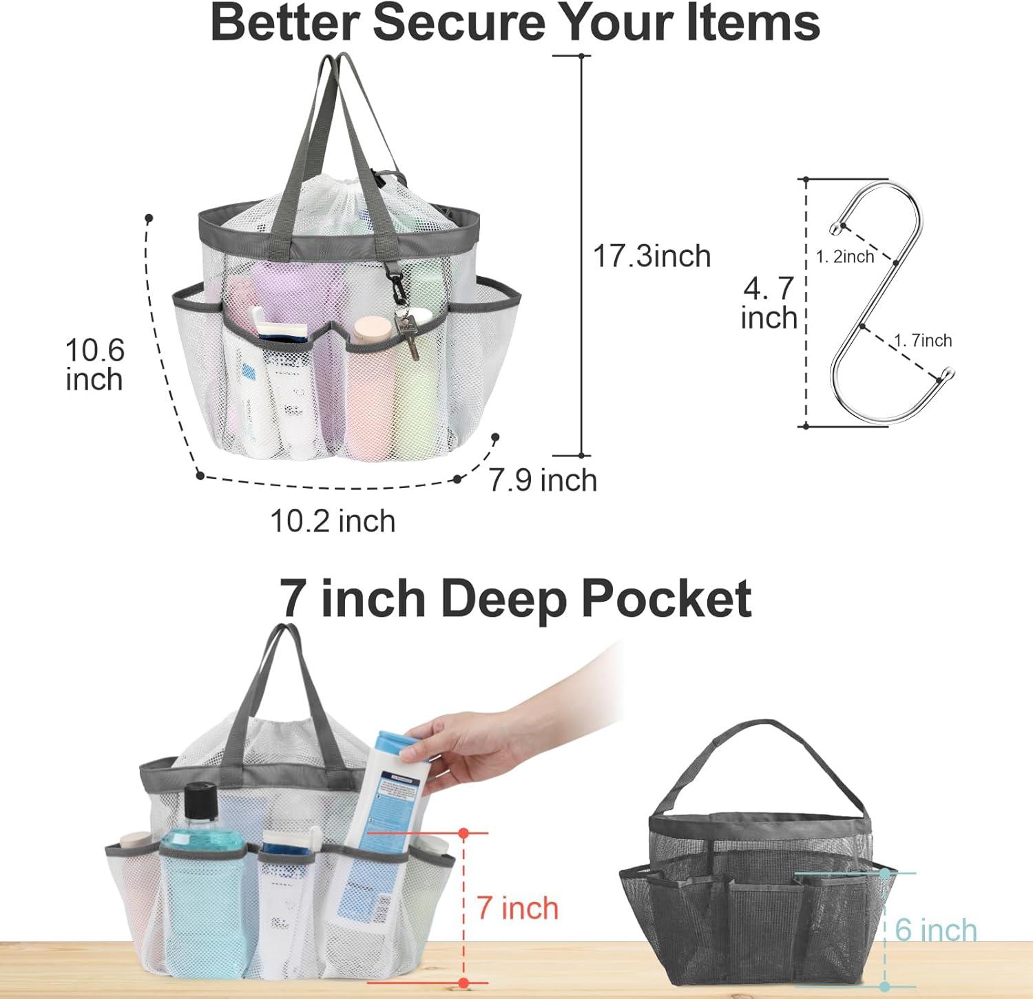 imageFcolor Mesh Shower Caddy Portable with Drawstring  Upgrade Deeper 7 Pockets Dorm Room Essentials for Guys Girls with S Hook Shower Bag Basket Tote for College Camping Bathroom Yellow BeachWhite with Drawstring