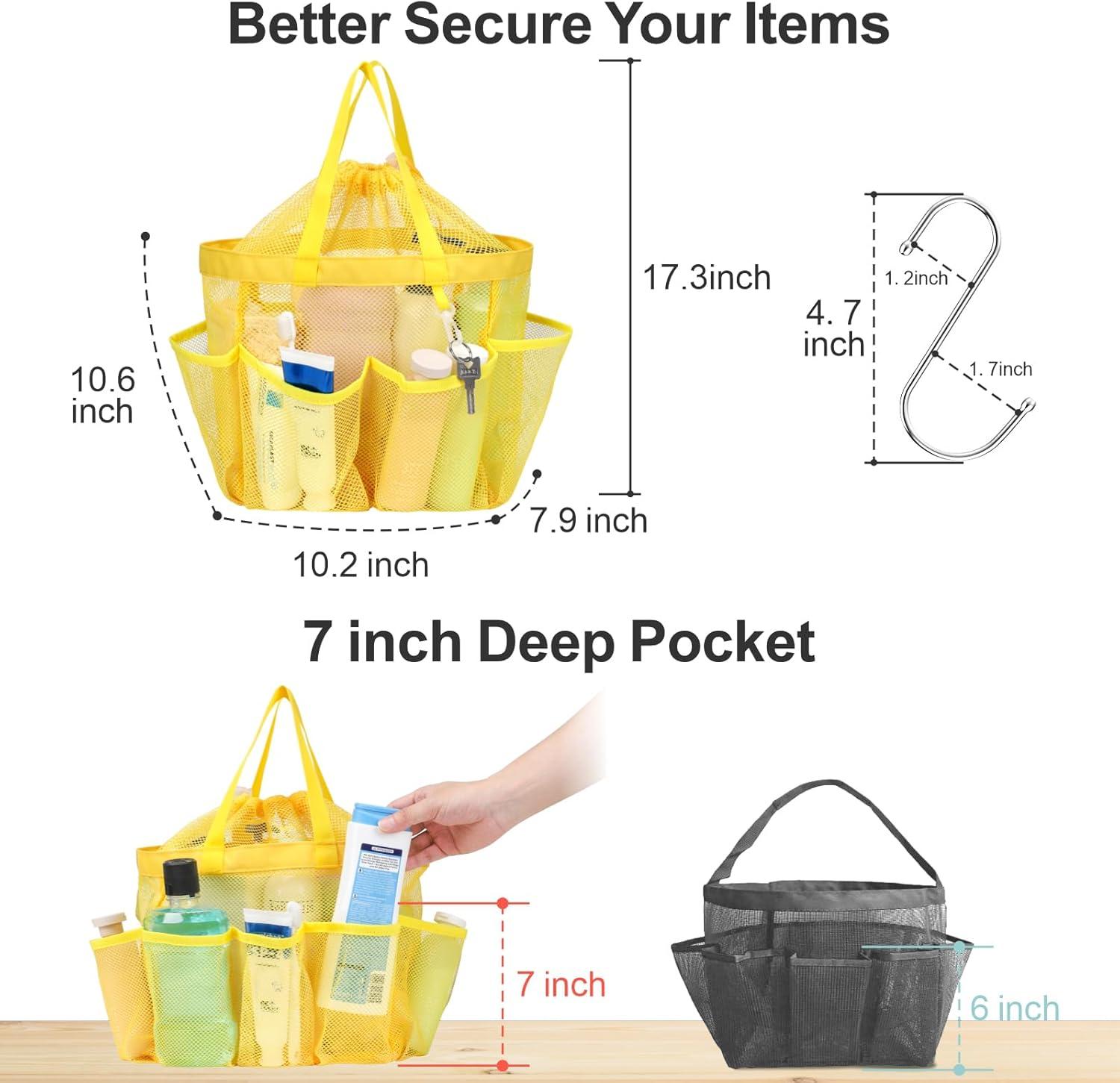 imageFcolor Mesh Shower Caddy Portable with Drawstring  Upgrade Deeper 7 Pockets Dorm Room Essentials for Guys Girls with S Hook Shower Bag Basket Tote for College Camping Bathroom Yellow BeachYellow with Drawstring