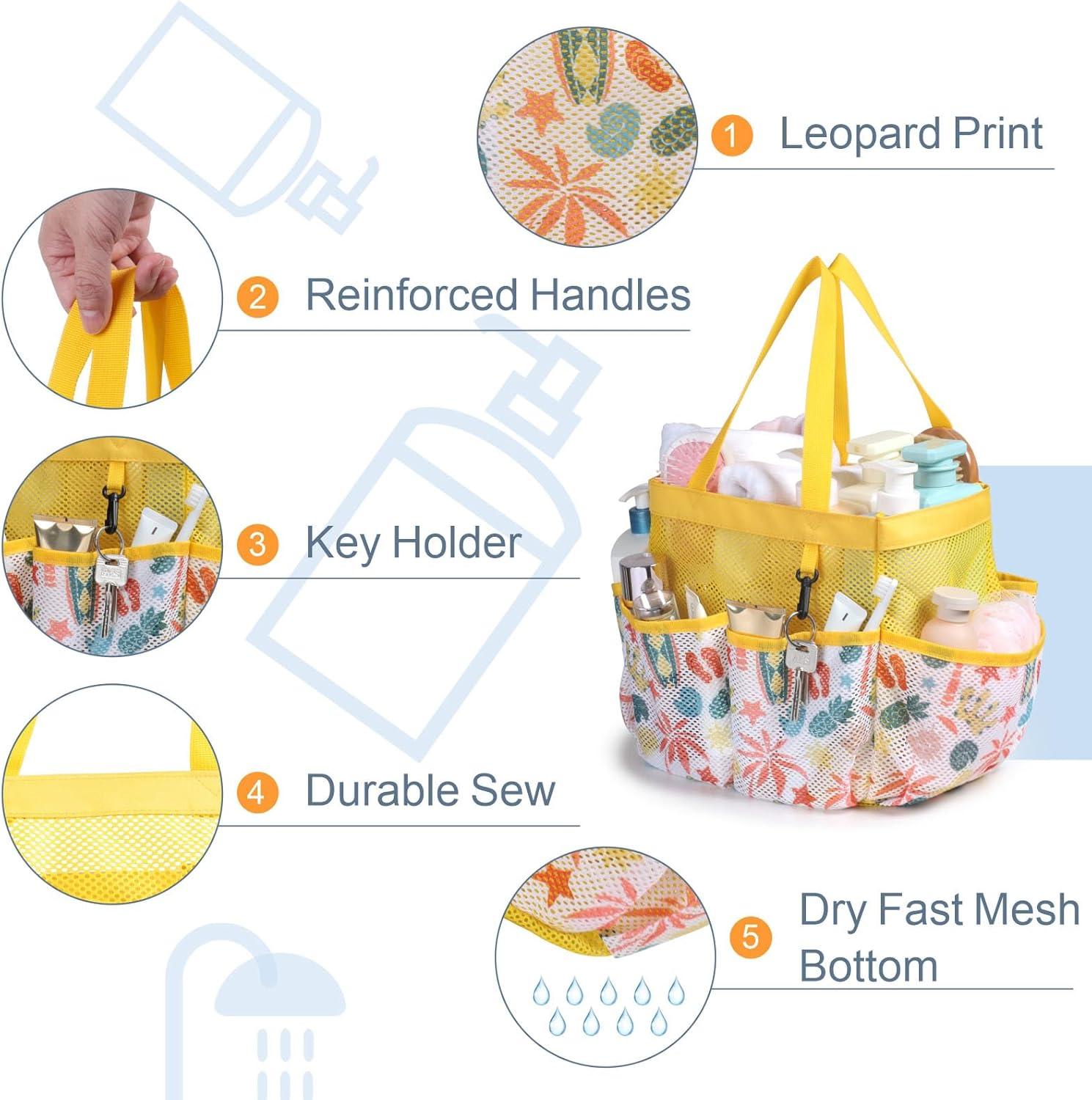 imageFcolor Mesh Shower Caddy Portable with Drawstring  Upgrade Deeper 7 Pockets Dorm Room Essentials for Guys Girls with S Hook Shower Bag Basket Tote for College Camping Bathroom Yellow BeachL  Yellow Beach