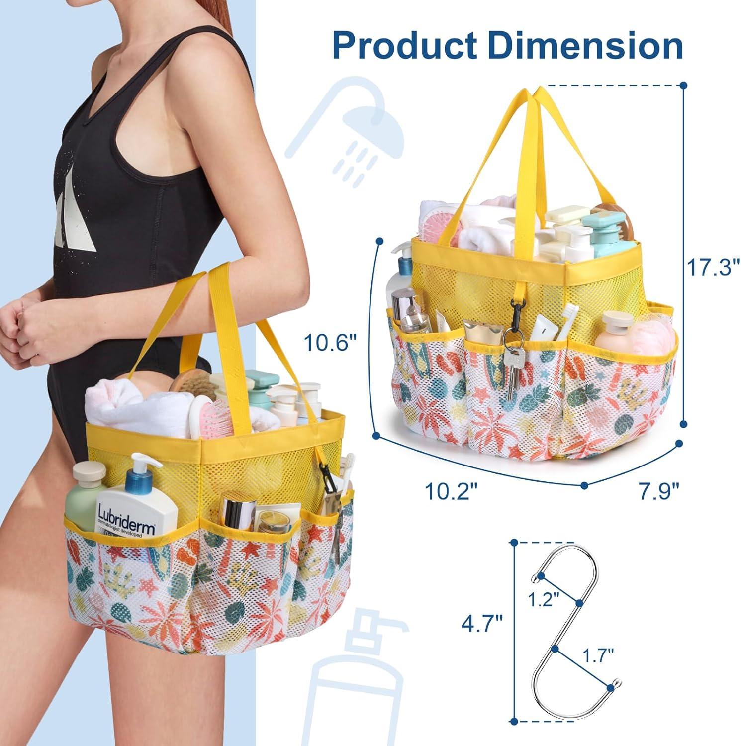 imageFcolor Mesh Shower Caddy Portable with Drawstring  Upgrade Deeper 7 Pockets Dorm Room Essentials for Guys Girls with S Hook Shower Bag Basket Tote for College Camping Bathroom Yellow BeachL  Yellow Beach
