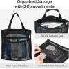 imageFcolor Mesh Shower Caddy Portable Hanging  3 Pockets Small Shower Bag Tote for Camping Gym Travel Toiletry Quick Dry Bathroom Essentials with S Hook PinkBlack