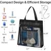imageFcolor Mesh Shower Caddy Portable Hanging  3 Pockets Small Shower Bag Tote for Camping Gym Travel Toiletry Quick Dry Bathroom Essentials with S Hook PinkBlack