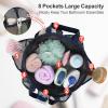 imageFcolor Mesh Shower Caddy Portable with Drawstring  Upgrade Deeper 7 Pockets Dorm Room Essentials for Guys Girls with S Hook Shower Bag Basket Tote for College Camping Bathroom Yellow BeachBlack with Dark Blue with Drawstring