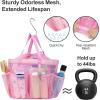 imageFcolor Mesh Shower Caddy Portable with Drawstring  Upgrade Deeper 7 Pockets Dorm Room Essentials for Guys Girls with S Hook Shower Bag Basket Tote for College Camping Bathroom Yellow Beach2 Pack Pink with Drawstring