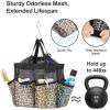 imageFcolor Mesh Shower Caddy Portable with Drawstring  Upgrade Deeper 7 Pockets Dorm Room Essentials for Guys Girls with S Hook Shower Bag Basket Tote for College Camping Bathroom Yellow BeachLeopard with Drawstring