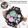 imageFcolor Mesh Shower Caddy Portable with Drawstring  Upgrade Deeper 7 Pockets Dorm Room Essentials for Guys Girls with S Hook Shower Bag Basket Tote for College Camping Bathroom Yellow BeachBlack with Drawstring