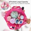 imageFcolor Mesh Shower Caddy Portable with Drawstring  Upgrade Deeper 7 Pockets Dorm Room Essentials for Guys Girls with S Hook Shower Bag Basket Tote for College Camping Bathroom Yellow BeachRose red with Drawstring