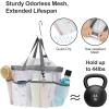 imageFcolor Mesh Shower Caddy Portable with Drawstring  Upgrade Deeper 7 Pockets Dorm Room Essentials for Guys Girls with S Hook Shower Bag Basket Tote for College Camping Bathroom Yellow BeachWhite with Drawstring