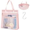 imageFcolor Mesh Shower Caddy Portable Hanging  3 Pockets Small Shower Bag Tote for Camping Gym Travel Toiletry Quick Dry Bathroom Essentials with S Hook PinkPink