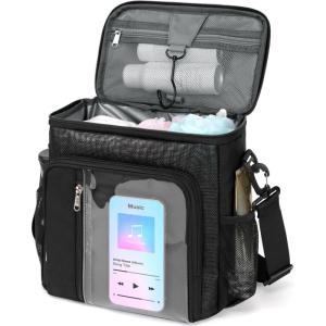 imageFcolor Hanging Shower Caddy Portable  College Dorm Essentials for Girls Guys with Hooks Soft Crossbody Shoulder Strap Multiple Pockets QuickDry Shower Bag for Dorm Travel Essentials Dark GreyBlack with Strap