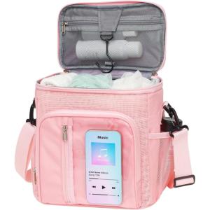 imageFcolor Hanging Shower Caddy Portable  College Dorm Essentials for Girls Guys with Hooks Soft Crossbody Shoulder Strap Multiple Pockets QuickDry Shower Bag for Dorm Travel Essentials Dark GreyPink with Strap