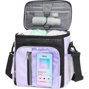 imageFcolor Hanging Shower Caddy Portable  College Dorm Essentials for Girls Guys with Hooks Soft Crossbody Shoulder Strap Multiple Pockets QuickDry Shower Bag for Dorm Travel Essentials Dark GreyPurple with Strap