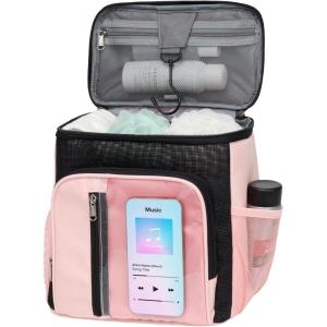 imageFcolor Hanging Shower Caddy Portable  College Dorm Essentials for Girls Guys with Hooks Soft Crossbody Shoulder Strap Multiple Pockets QuickDry Shower Bag for Dorm Travel Essentials Dark GreyLight Pink