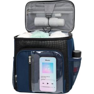 imageFcolor Hanging Shower Caddy Portable  College Dorm Essentials for Girls Guys with Hooks Soft Crossbody Shoulder Strap Multiple Pockets QuickDry Shower Bag for Dorm Travel Essentials Dark GreyDark Blue