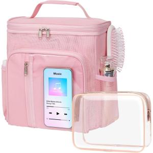 imageFcolor Hanging Shower Caddy Portable  College Dorm Essentials for Girls Guys with Hooks Soft Crossbody Shoulder Strap Multiple Pockets QuickDry Shower Bag for Dorm Travel Essentials Dark GreyShower Caddy with Makeup Bag Pink