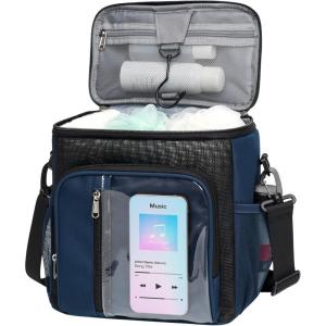 imageFcolor Hanging Shower Caddy Portable  College Dorm Essentials for Girls Guys with Hooks Soft Crossbody Shoulder Strap Multiple Pockets QuickDry Shower Bag for Dorm Travel Essentials Dark GreyDark Blue with Strap