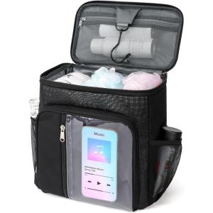 imageFcolor Hanging Shower Caddy Portable  College Dorm Essentials for Girls Guys with Hooks Soft Crossbody Shoulder Strap Multiple Pockets QuickDry Shower Bag for Dorm Travel Essentials Dark GreyBlack
