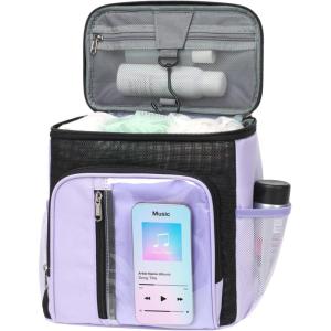 imageFcolor Hanging Shower Caddy Portable  College Dorm Essentials for Girls Guys with Hooks Soft Crossbody Shoulder Strap Multiple Pockets QuickDry Shower Bag for Dorm Travel Essentials Dark GreyPurple