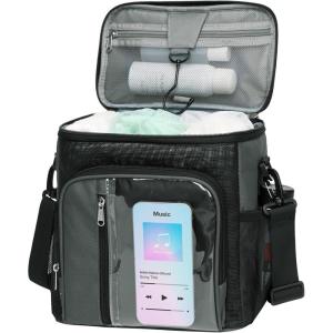imageFcolor Hanging Shower Caddy Portable  College Dorm Essentials for Girls Guys with Hooks Soft Crossbody Shoulder Strap Multiple Pockets QuickDry Shower Bag for Dorm Travel Essentials Dark GreyDark Grey with Strap