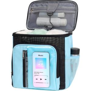 imageFcolor Hanging Shower Caddy Portable  College Dorm Essentials for Girls Guys with Hooks Soft Crossbody Shoulder Strap Multiple Pockets QuickDry Shower Bag for Dorm Travel Essentials Dark GreyLight Blue