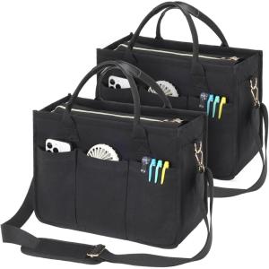 imageFcolor College Tote Bag for School  Large Canvas Nurse Bag with Pockets and Compartment2 Pack Black