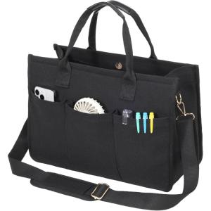 imageFcolor College Tote Bag for School  Large Canvas Nurse Bag with Pockets and CompartmentBlack With Magnetic Snap Closure