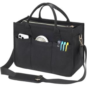 imageFcolor College Tote Bag for School  Large Canvas Nurse Bag with Pockets and CompartmentBlack With Zipper