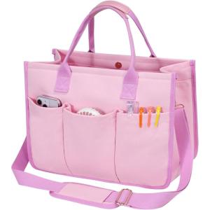 imageFcolor College Tote Bag for School  Large Canvas Nurse Bag with Pockets and CompartmentPink With Magnetic Snap Closure