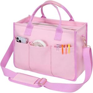 imageFcolor College Tote Bag for School  Large Canvas Nurse Bag with Pockets and CompartmentPink With Zipper