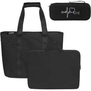 imageFcolor College Tote Bag for School  Large Nylon Nurse Bag with Laptop Sleeve Zipper and Compartment for Women StudentsBlack With Stethoscope Case