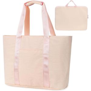 imageFcolor College Tote Bag for School  Large Nylon Nurse Bag with Laptop Sleeve Zipper and Compartment for Women StudentsPink With Zipper