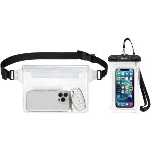 imageFcolor Waterproof Fanny Pack  Waterproof Phone Pouch with Waist Strap  Cruise Essentials 2025 Must Haves Waterproof Pouch Dry Bag Keep Phone Valuables Safe for Beach Kayaking Boating Fishing2 Packs  Phone CaseBlackFanny PackClear