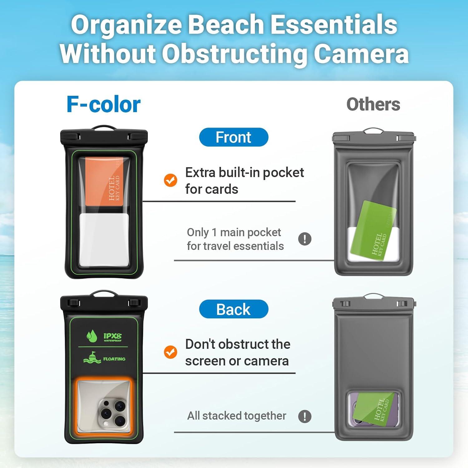 imageFcolor Waterproof Phone Pouch  Floating with Sponge Air Cushion  Cruise Essentials IPX8 Waterproof Phone Case for iPhone Up to 7quot 127oz Buoyancy Waterproof Phone Bag for Swimming Beach 4 Pack