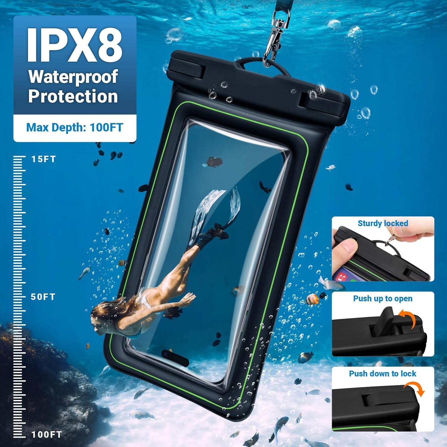 imageFcolor Waterproof Phone Pouch  Floating with Sponge Air Cushion  Cruise Essentials IPX8 Waterproof Phone Case for iPhone Up to 7quot 127oz Buoyancy Waterproof Phone Bag for Swimming Beach 4 Pack