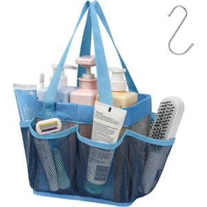 image:imageFcolor Mesh Shower Caddy Portable Stand Up  8 Pockets Dorm Room Essentials for Guys Girls with S Hook Shower Bag Basket Tote for College Camping Bathroom Pink with Mint GreenBlue