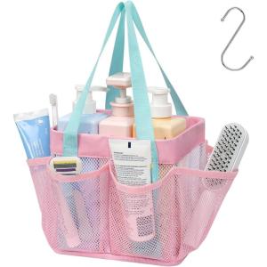 image:imageFcolor Mesh Shower Caddy Portable Stand Up  8 Pockets Dorm Room Essentials for Guys Girls with S Hook Shower Bag Basket Tote for College Camping Bathroom Pink with Mint GreenPink with Mint Green Handles